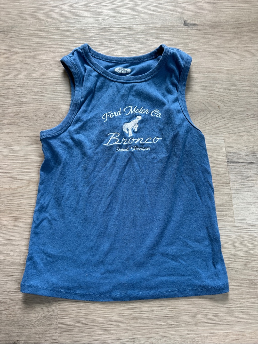 Vintage Ford Bronco blue tank top embroidered logo western cowgirl